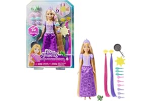 Mattel Księżniczka Disneya Roszpunka Bajkowe włosy Lalka z pasemkami włosów zmieniającymi kolor i akcesoriami do stylizacji fryzur, inspirowana filmem Disneya HLW18