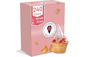 ‎MÜLHEIMER MANUFAKTUR MyNaschbar Waffelbecher VEGAN rund, 240 Stück, 80 ml, 44 mm lang, Ø71 mm – Knusprige Softeisbecher zum Befüllen – für Eis, Softeis oder als Backform für Muffin & Cupcakes