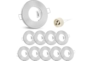 ‎LINOVUM linovum 10x Feuchtraum Einbaustrahler Rahmen flach IP65 - Einbaurahmen für Bad, Dusche in gebürstet rund inkl. GU10 Fassung