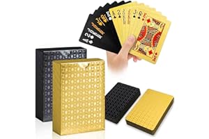 Wugauwor Waterproof Playing Cards, Gold and Black, Diamond Plastic Poker Cards, Poker Card Deck, Plastic Poker Cards for Canasta Blackjack Texas Bridge, Card Games for Adults, 2 Decks
