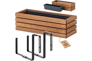 ‎HOMERZO HOMERZO Holz Pflanzkasten Blumenkasten rechteckig – braun imprägniert, mit herausnehmbarem Kunststoff-Einsatz – Pflanzkübel für Balkon, Garten & Terrasse (Horizontal-braun, 65x23 H20 + Halter)