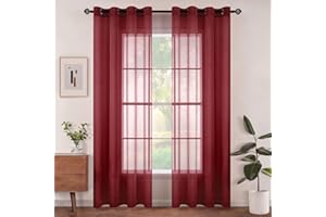 Woaboy Tende per Interni 2 Pezzi Tende Finestre Voile Semi Trasparenti per Soggiorno e Camera da Letto Moderne Luminoso per Decorazioni per la casa Romantico 140x260cm Vino rosso