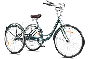 Viribus 24''/26'' Adult Tricycle, 7 Speed Adult Trike 3 Wheel Cargo Bike with Basket & 205 kg Cap for Men Women Seniors, Adjustable Three Wheel Bike Cruiser Bicycle for Shopping Cycling Pedalling