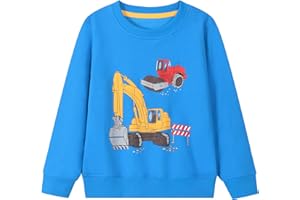 Codkkre Sweatshirt Garçon Pull Bébé Garçon Imprimé Dinosaure Excavateur Coton Sweat Col Rond pour Enfants Garçon 2-7 Ans