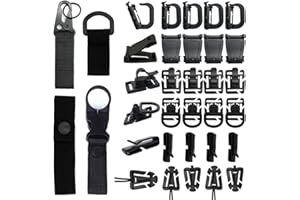 MOAMUN 42 PCS Clip De Vitesse Tactique Molle Sangle Attachements pour Sac À Dos Tactique Gilet Molle Porte-clés D-Anneau De Verrouillage Tube De l'eau Clip Web Dominator Boucle avec Chaîne Élastique