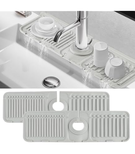 2 Tapis Égouttoir Évier ELEPRUC 70x5 Cm - Silicone Alimentaire Antidérapant, Gris