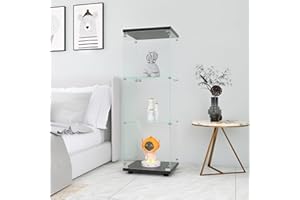 DADEA Vetrina in vetro da 125,2 cm, vetrina a 3 ripiani, 1 anta, con serratura, armadietto portaoggetti da pavimento in vetro, per camera da letto, soggiorno, ufficio (colore nero, 3 L)