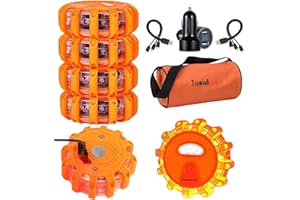 Towallmark 6 StüCk Warnleuchte, Rundumleuchte Led Mit 9 Blinkmodi, Kommt Mit USB-Autoladegerät Und Zwei 3-In-1-Ladekabel (Kann 6 Rundumleuchte LED Gleichzeitig Laden)