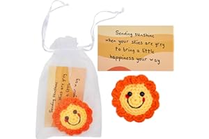 LEEWENYAN Funny Positive Doll Pocket Hug, Mini Knitting Wool Doll with Positive Card, Positivity Affirmation Card for Kids Adult, Inspirational Pocket Hug Birthday Gift Party Holiday (Smile Sun)