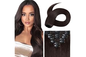 Uk Fashion Shop Extension Capelli Veri Clip, 50cm Extension Capelli Veri Remy Umani, 8 fasce 18clips Extension Capelli Clip Lisci Invisible Naturali 105g #2 Marrone Scuro