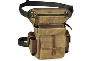 Handadsume Lona Impermeable + Cuero -Motocicletas -Senderismo-Bolsillos-Los Bolsillos de Fanny-Bolsa de Muslos y piernas-Bolsa de Cadera-para Hombres y Mujeres 913-5