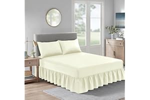 CHARKHAH Polycotton Valance Fitted Sheet for Single, Double & King Size Bed 200 Thread Count Anti-Wrinkle Plain Soft Bedding with 25 cm Fitted Box and 30 cm Deep Frilled Drop