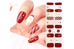 GEBETTER 22 Tiras Pegatinas Uñas Navidad Adhesivas Cubierta Completa, Papá Noel Árbol Navideño Estrella Regalo, Decoración Uñas Mujer Nail Stickers Art Full Cover Manicura Fiesta (Rojo Blanco Dorado)
