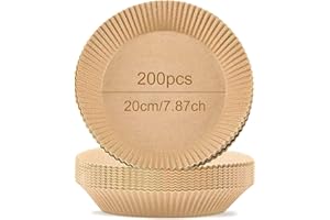 HIBISAWS Carta Monouso per Friggitrice ad Aria, Carta per Friggitrice ad Aria, Carta Forno per Friggitrice ad Aria 20cm/7.8 ",(200pcs)