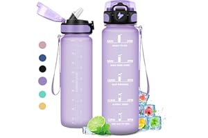 KOLLYKOLLA Borraccia 500ml/1L/1.5L, Borraccia Palestra a Prova di Perdite, Borraccia Motivazionale con Cannuccia, Bottiglia d'acqua Sportiva con Indicatore del Tempo, Borraccia per Adulto, Viaggio, Sport, Scuola