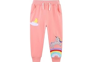 TCWWBB Girls Trousers Dinosaur Unicorn Cotton Sweatpants Toddler Jogging Drawstring Tracksuit Pants Kids Christmas Xmas Pink Sport Jogger Bottoms Age 1-7 Years
