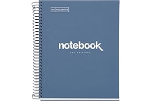 Miquelrius - Cuaderno A5, 120 hojas de 5 colores, Libreta espiral cuadriculada, Papel opaco de 90 g/m², Cuaderno cuadrícula 5 mm, Tapa de cartón rígido, 2 taladros para archivar, Emotions azul marino