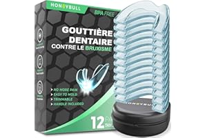HONEYBULL Protège-Dents Anti-Bruxisme pour le Grincement Léger, Protège-Dents Confortable et Personnalisable pour le Serrement des Dents la Nuit, Bruxisme, Pack de 12 - Fin