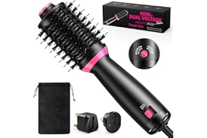 BKXCHA 3w1 Szczotka do włosów na gorące powietrze, podwójne napięcie One-Step Ionen Hair Dryer Brush,przenośna Szczotka do suszarki z 2 prędkościami,Szczotka do stylizacji zwiększająca objętość włosów