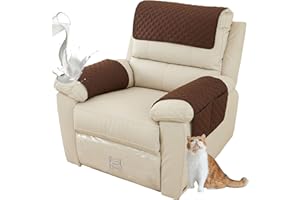 ZGDDPZA Armchair Arm Cover,Headrest Cover for Recliner Sofa Quilted Chair Arm Cover with Pockets Waterproof Non Slip Sofa Protectors Pet Dog (Coffee,1 Seater 3pcs)