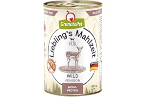 GranataPet Liebling's Mahlzeit Wild Pur, 6 x 400 g, Comida húmeda para Perros, Comida para Perros sin Cereales ni azúcares, pienso Completo con Alto Contenido de Carne y aceites