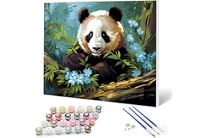 Auremi Panda Peinture par numéros 20x30 avec cadre–Animaux Peinture par numéros adulte facile–Kit cadeau créatif pour–Tableau DIY détente à peindre