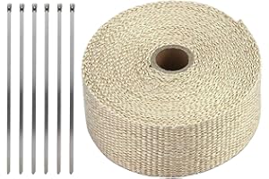 LKRXW Cinta Anticalorica Para Escapes Cinta Aislante Térmica Coche Fibra de Vidrio Banda Aislante Anti Calor Protección Tubo Colector Escape Beige 5CM X 10M con 6 Bridas