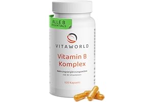‎VITA WORLD Vitamin B Komplex – Vitamin B Komplex hochdosiert inkl. Vitamin B12 (100 vegane Kapseln) – mit den 8 essenziellen B-Vitaminen - B Komplex für Nerven, Energie & Stoffwechsel – ohne Zusätze – vitaworld