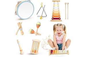 MINENICE Instruments de musique pour enfants Montessori - Jouet en bois pour garçons et filles - Jouet cadeau - Xylophone pour les tout-petits à partir de 1 à 3 ans
