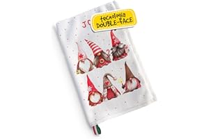 evenue Canovaccio da Cucina Natalizio, Strofinaccio in Cotone Spugna e Microfibra Assorbente, Idee Regalo Natale Utili per la Casa, Personalizzato Con Illustrazione Originale Joy con Elfi
