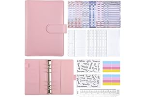Lindastas Money Saving Wallet,A6 Budget Binder with Cash Envelopes,Budget Sheets and Label Stickers,Cash Organizer for Budgeting and Saving Money(Pink).