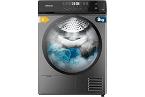 Cecotec Secadora de Ropa 9Kg Bomba de Calor Bolero DressCode Dry 8400 Steel. Clase Equivalente A++, Control Táctil, 15 Programas, Secado Automático, Planchado Fácil, Tambor Giro Bidireccional, Acero