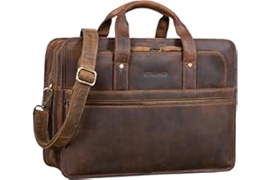 STILORD 'Yves' Large Leather Briefcase Men for 15,6 inch Notebooks DIN A4 Portfolio Satchel Teacher's Bag Genuine Cowhide Leather, Colour:Middle Brown