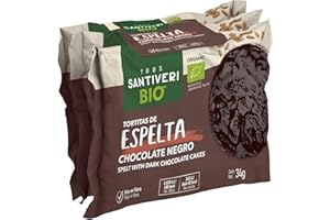 SANTIVERI - Tortitas Espelta Chocolate Negro Bio, Tortitas Ecológicas Bañadas en Chocolate Negro, Alto en Fibra, Sin Huevo - 102 g