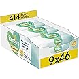Pampers Harmonie New Baby Wipes Plastic Free 9 Packs of 46 Wipes, 414 Baby Wet Wipes, Help Restore Natural Skin pH