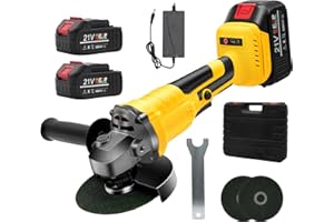 HOUSIWILL Amoladora Angular con Batería, Amoladora con Motor sin Escobillas, 125 mm, 23000 RPM, con 2 Baterías y Empuñadura Auxiliar, 2 Discos Abrasivos