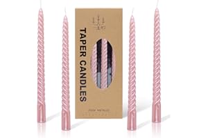 Alederways Dinner Candles, Pink Tapered Candles Pillar Spiral Twisted Long Candles Non Drip for Wedding Halloween Valentine's Day Christmas Birthday Party Decoration 4Pcs