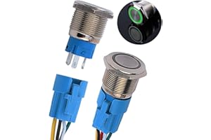 JIQI 2× 19mm Momentane Metall Druckschalter 12V bis 24V 3A Momentary Push Button Switch mit grüner LED-Leuchte IP66 1NO1NC Tastende wasserdichte vorverkabelte Drucktaster für Boot LKW RV Auto(Grün)