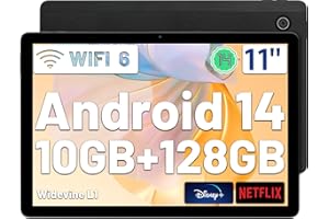 FECLYDET Tablet 11 inch Android 14 Tablet - 10GB+128GB+1TB Expansion, Tablet with OTG Transfer and Facial Recognition, Octa Core, Widevine L1, WiFi6, BT5.3, 6800mAh, Supports Screen Splitting, Black