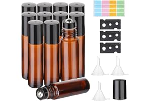 Hyber&Cara Flacon Roll On Vide en verre de 10ml, 4Pcs Flacon Roller d'huiles essentielles avec des billes en acier inoxydable, parfait pour les parfums, l'aromathérapie