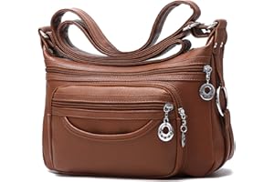 NOTAG Damska torba na ramię, sztuczna skóra z poliuretanu, kilka kieszeni, lekka torebka, brązowy, jeden rozmiar