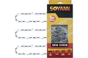 SOYANN 3Pcs Catena per Motosega 12Pollici (30cm), 45 Maglie, Passo 3/8", Spessore 0.050" (1,3mm), Catena di Ricambio per Motosega, Catena per Motosega Basso Rimbalzo per Bosch, Dolmar, Greenworks, Oregon