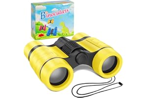 SULIVES Real Binoculars for Kids – 4X Magnification Compact Binoculars with Real Optics for Boys and Girls Age 4-12 – Shockproof, Lightweight, Outdoor Bird Watching, Camping, Hiking (Yellow)