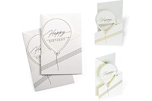 DIESE KLAPPKARTEN Diese-Klappkarten Tarjeta de cumpleaños (2 unidades) sencilla, elegante | globo de globo blanco con relieve dorado | tarjeta de felicitación para colocar de pie, efecto 3D, X044
