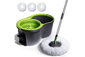 Mocio Lavapavimenti con Secchio,Masthome Secchio Lavapavimenti Rotomop,Mocio Professionale con Pedale, con 3 Panni in Microfibra Riutilizzabile e Lavabile in Lavatrice,per Tutti i Pavimenti,Verde