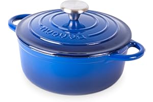 Casseruola in Ghisa Smaltata, Pentola Olandese Antiaderente con Coperchio, Induzione/Gas/Forno, Cottura Omogenea – 2.1 Liter 20cm Blu Scuro – da Nuovva