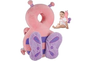 Huiguli Baby Head Protector Backpack, Adjustable Toddler Head Protection, Lightweight and Breathable PP Cotton, Baby Head Protector Safety Pads for 4-24 Months Baby Walking, Pink Butterfly