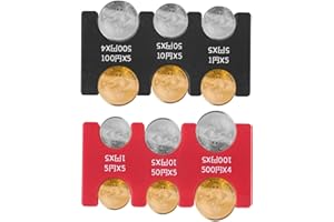 BOXOB 2 szt. Japońskie Jenowe Uchwyty na Monety, Plastikowe Dozownik Monet JPY z 6 Przegródkami Prostokątne Organizer na Drobne do Samochodu Portfel Kolekcjonerski do Podróży (Czerwony, Czarny)