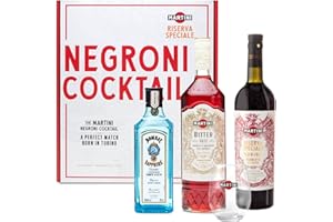 Martini Negroni Cocktail Kit Gift Set, Include Martini Riserva Speciale Rubino Vermouth 75cl, Martini Riserva Speciale Bitter 70cl, Gin Bombay Sapphire 35cl, Bicchiere Tumbler Martini