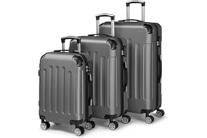 LALAHO Set de 3 Valises de Voyage, Valise Grande Taille, Valise Cabine, Petite Valise, ABS avec Coins Renforcés, roulettes Pivotantes 360°, Cadenas et Poignée Télescopique (Gris foncé)